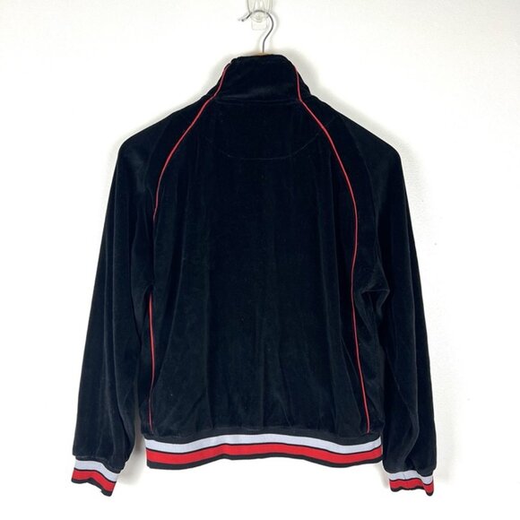 Women’s M Vintage Wilson Black Velour Track Jacket Red Piping Y2K 90s Grunge - Picture 4 of 8